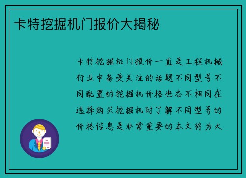 卡特挖掘机门报价大揭秘